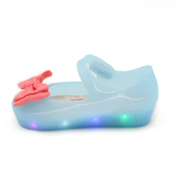 

ABWE Best Sale Cute LED Light Toddler Children Girl's Bowtie Sandals Jelly Beach Shoes Blue 24