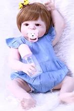 Best Price Full Silicone Reborn Girl Baby Doll Toys Sweet cowboy girl Princess Babies Doll 55cm children fashion Birthday Gift Present