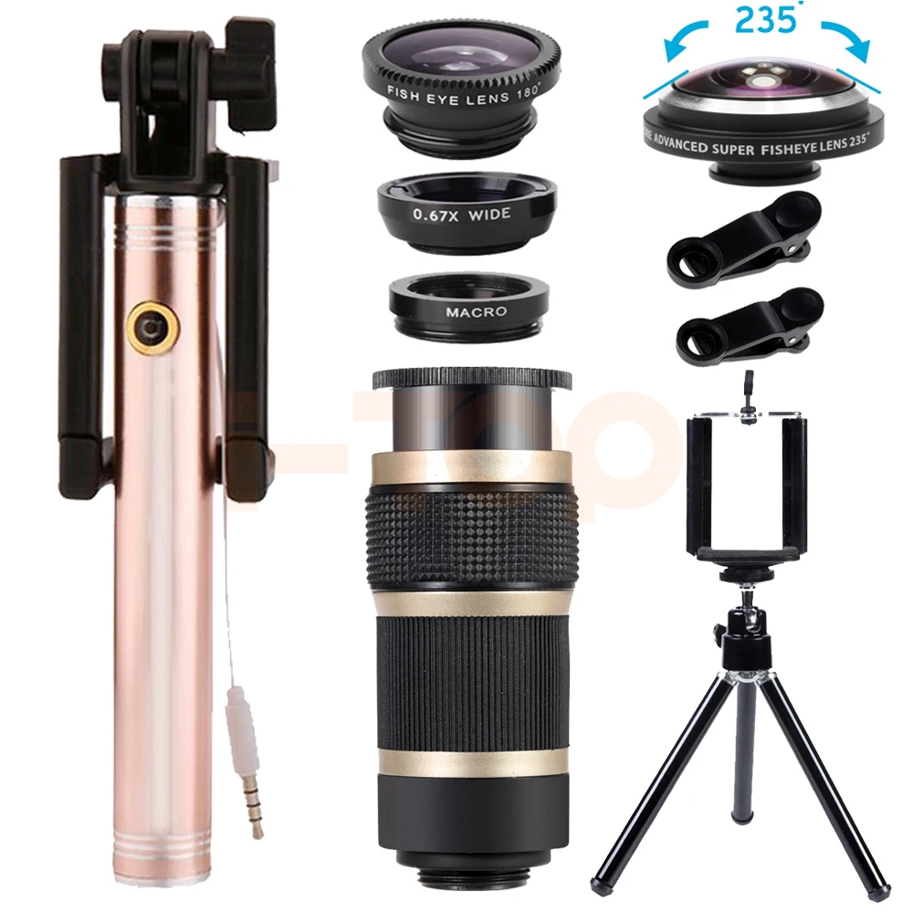 

8X Telephoto Zoom Telescopic Lens Wide Angle Macro Lenses For Samsung S7 S8 edge Note6 Tripod Monopod 235 degrees Fisheye Lentes