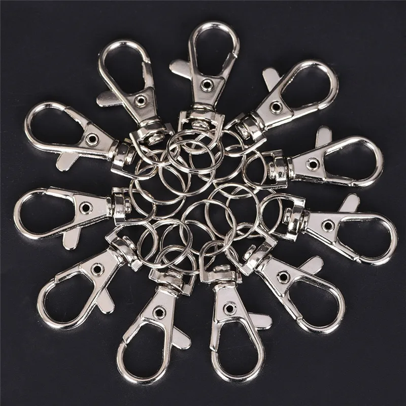 10Pcs/Lot Silver Metal Swivel Lobster Clasp Clips Key Hooks Keychain Split Ring DIY Bag Bag Hook Holder Classic Key Chain Ring