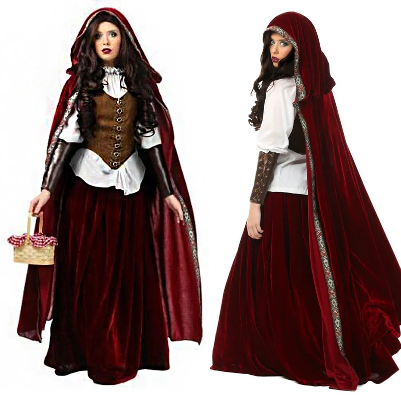 

Deluxe Halloween Fantasia Little Red Riding Hood Costume Storybook Good Quailty Cosplay Outfit For Adult Women