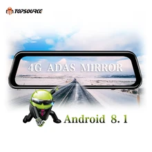 TOPSOURCE Auto DVR 10 “4G Dual lens Android 8.1 Dello Specchio di Retrovisione DVR 1080 P Video Recorder Dash cam ADAS GPS WIFI Smart Videocamera per auto
