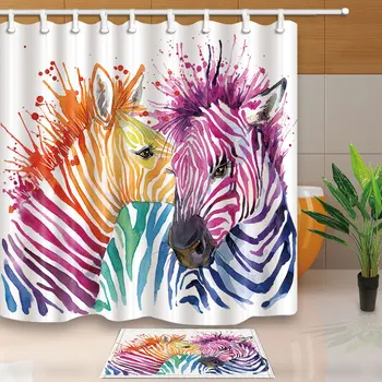 

Horse Zebra Unicorn Colorful Eco-friendly Polyester High Quality Washable Bath Decor Shower Curtains for Bathroom Decor 12 Hooks