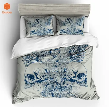 

3Pcs 3D Skull With Wings Bedding Set With Pillowcases Duvet Cover Quilt Cover For Kids Adults Queen King Sizes Bedspreads Sj234