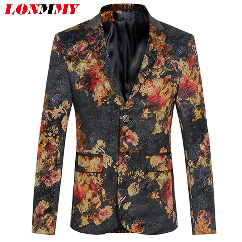 LONMMY M 6XL Mens floral blazer for men suit Slim fit mens blazer jacket flower suit men wedding
