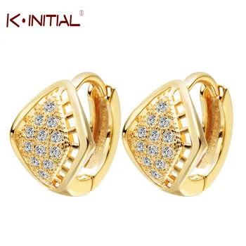 1Pair High Quality Crystal Zircon Square Earrings Gold Plated Synthetic CZ Eyes Hoop Earring Fashion Jewelry Accessories A1329