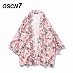 OSCN7 кимоно кардиган рубашка для мужчин Street 2019 Корея три четверти рукав пальто рубашки для мальчиков Harujuku s рубашка 691