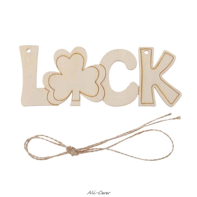 

Wooden DIY St. Patrick's Day Luck Clover Pendant Hanger Decorative Hanging Plaque Sign Party Home Wall Decor