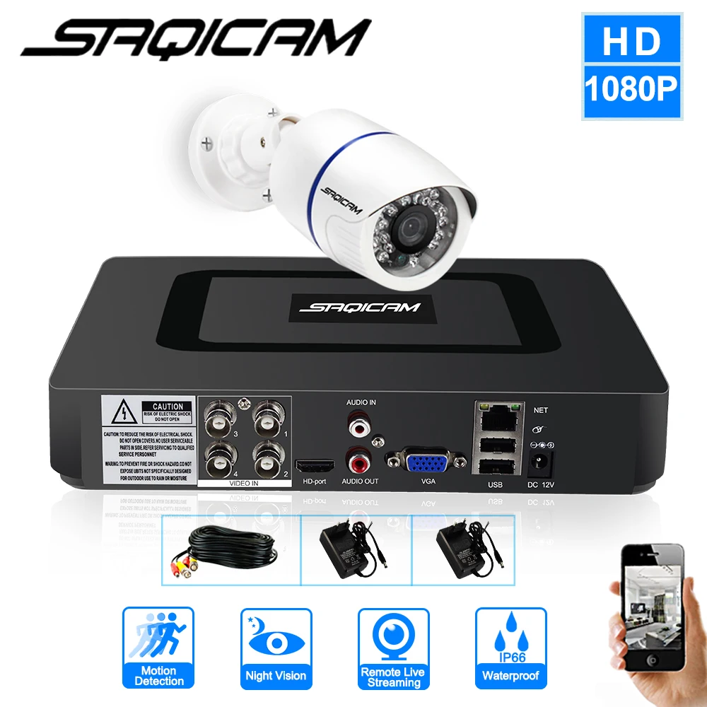 Saqicam комплект охранных камер видеонаблюдения 4CH 1080P DVR 1 шт. Водонепроницаемые