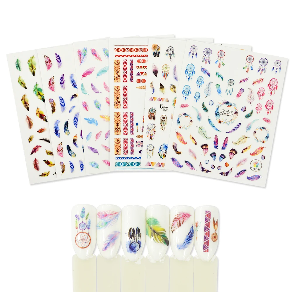 

1PCS Beauty Feather Dream Catcher Flower Nail Art Sticker Decals DIY 3D Tips Tool Wraps Manicure Slider Decoration JICA009-015