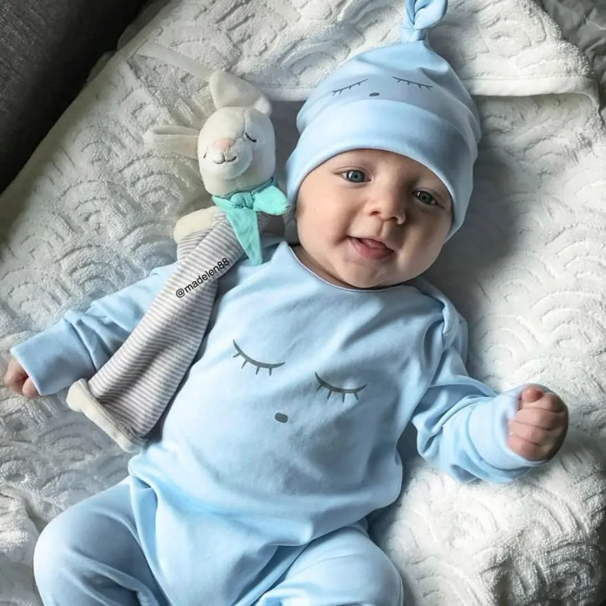 

MUQGEW Newborn Baby Long Sleeve Girls Boys Eyes Face Print Rompers Jumpsuit Hat 2Pcs Outfit Set Conjunto Infantil Menina