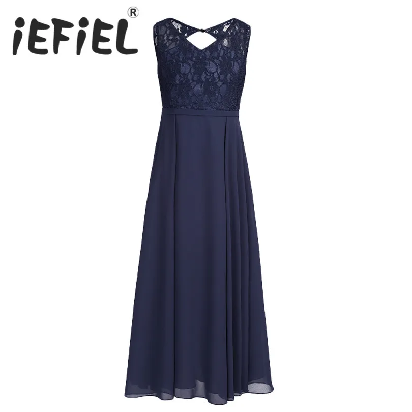 

iEFiEL 2017 Fashion Summer New Big Girls Flower Lace Dresses Princess Sleeveless Long Maxi Kids Children Floor Length Dresses