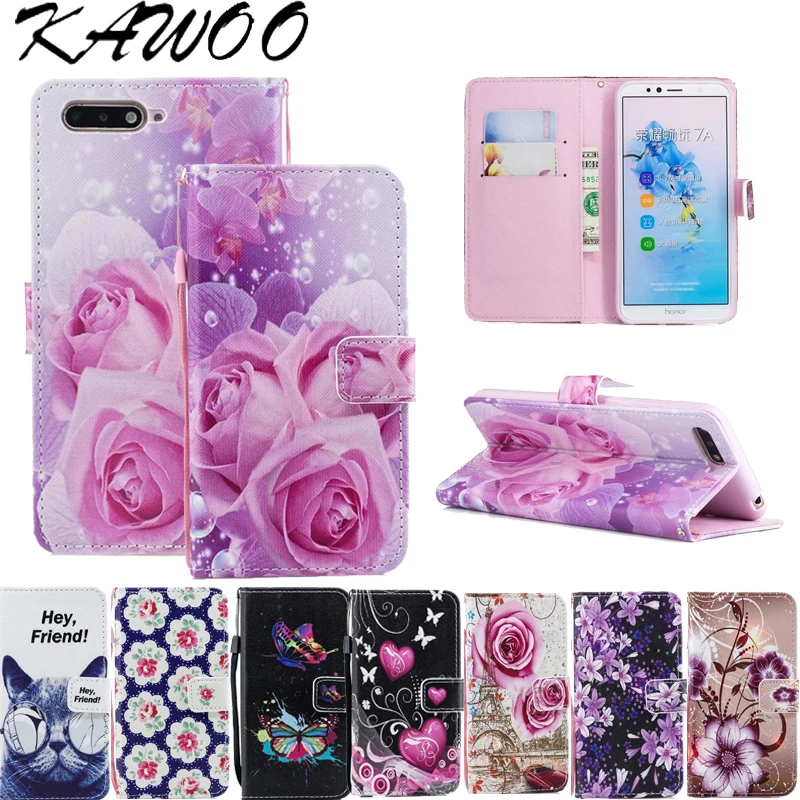 

Patterned Folio Stylish PU Leather Wallet Case Cover sFor Huawei Y6 2018 Honor 7A Card Slots Stand Capa For Huawei Y5 2018 Coque