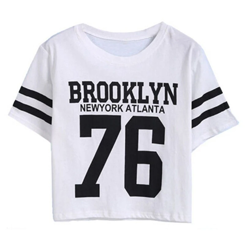 Модный укороченный топ, футболка для женщин, Бруклин 76, футболка с принтом, женские укороченные топы, футболка, женская одежда, высокое качество