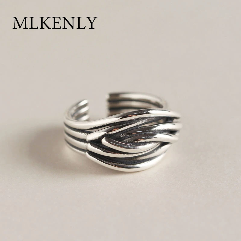 

SHANICE 100% 925 Sterling Open Ring Retro Vintage Weave Woven Multi-layer Irregular Circles Tide Person Index Finger Ring Female