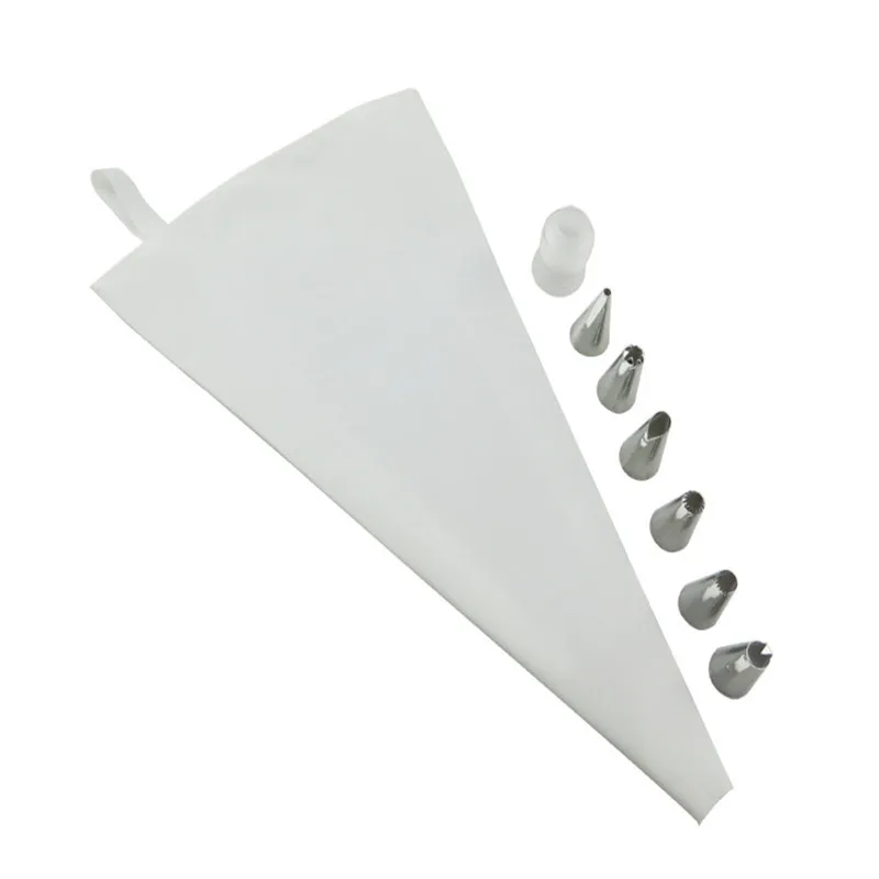 Silicone Kitchen Accessories Icing Piping Cream Pastry Bag + 6 Stainless Steel Nozzle Set DIY Cake Decorating Tips Set
