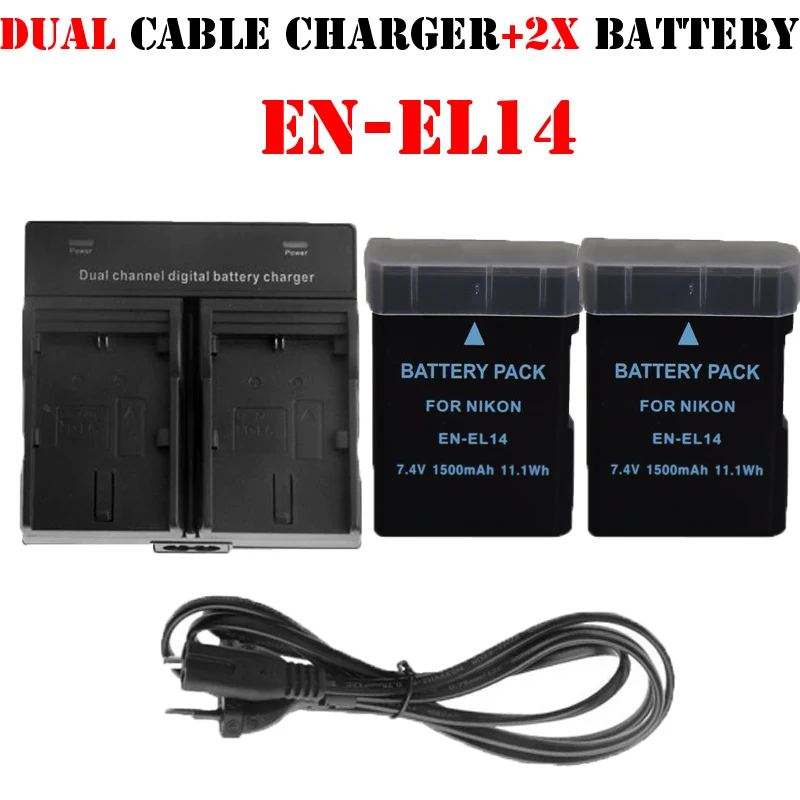 2x decoded EN-EL14  bateria en-el14a EN EL14 +     nikon d5300 d5200 d5100 d3100 d3200 P7100 P7800 
