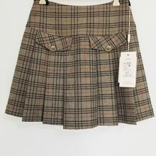 Для женщин плед Женская плиссированная юбка Кнопка длиной выше колена Мини на лето и весну империя Элегантный дизайн