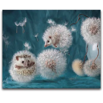

hedgehog dandelion DIY 5D Diamond Mosaic 5d diy Diamond Painting Cross Stitch Kit animal plant Diamonds Embroidery Square Drill