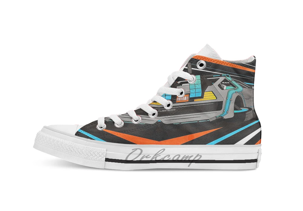 

Delorean Time Flux Orange Unisex High Top Canvas flat Casual Custom shoes Drop Shipping
