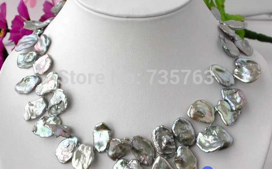

xiuli 0015269 HUGE 17" FOLIAGE GRAY KESHI REBORN PEARL NECKLACE 14KGP-20