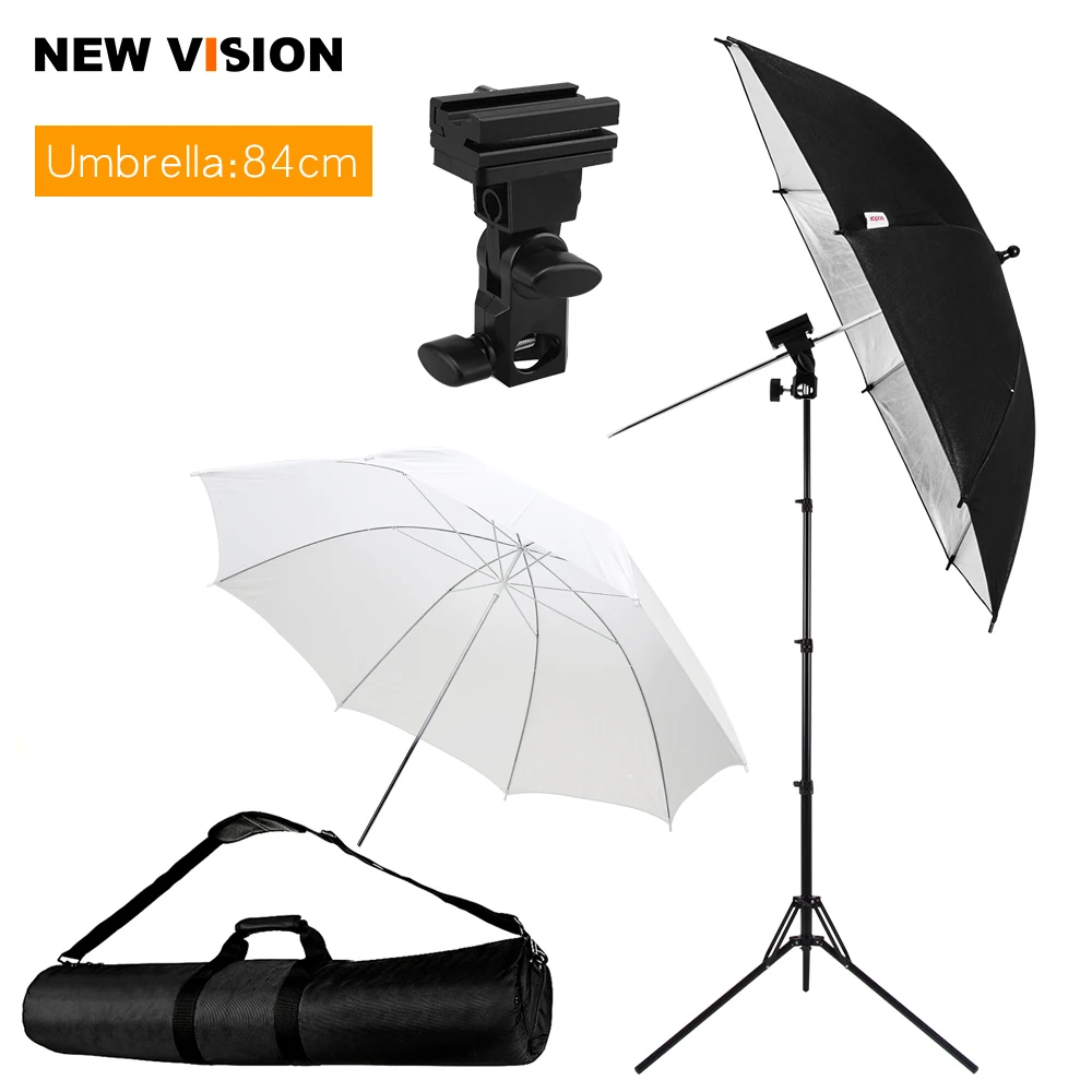 

4 Section 180cm Folding Light Stand + 33" Soft light & Reflective Umbrella + Hot Shoe Adapter + Carrying Bag