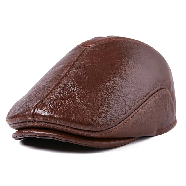 BUTTERMERE Genuine Leather Flat Caps Berets Men Brown Duckbill Hat Ivy