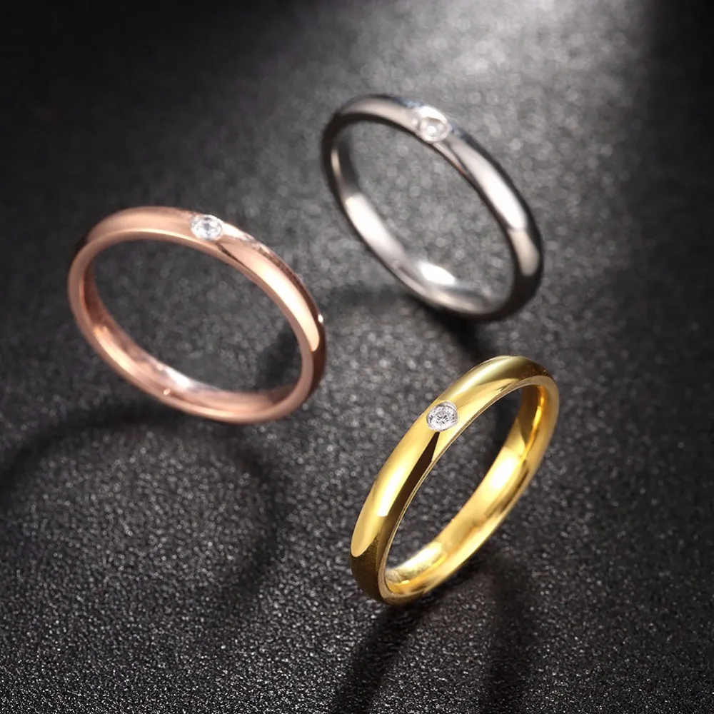 

Fashion OL Style Stainless Steel Party Femme Cubic Zircon 9mm Ring Girl Jewelry Ladies Multicolor Rings For Women Wholesale