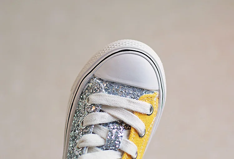 Высокие Детские парусиновые туфли Bling блесток обувь для мальчиков девочек Яркие туфли резиновая подошва детская повседневная