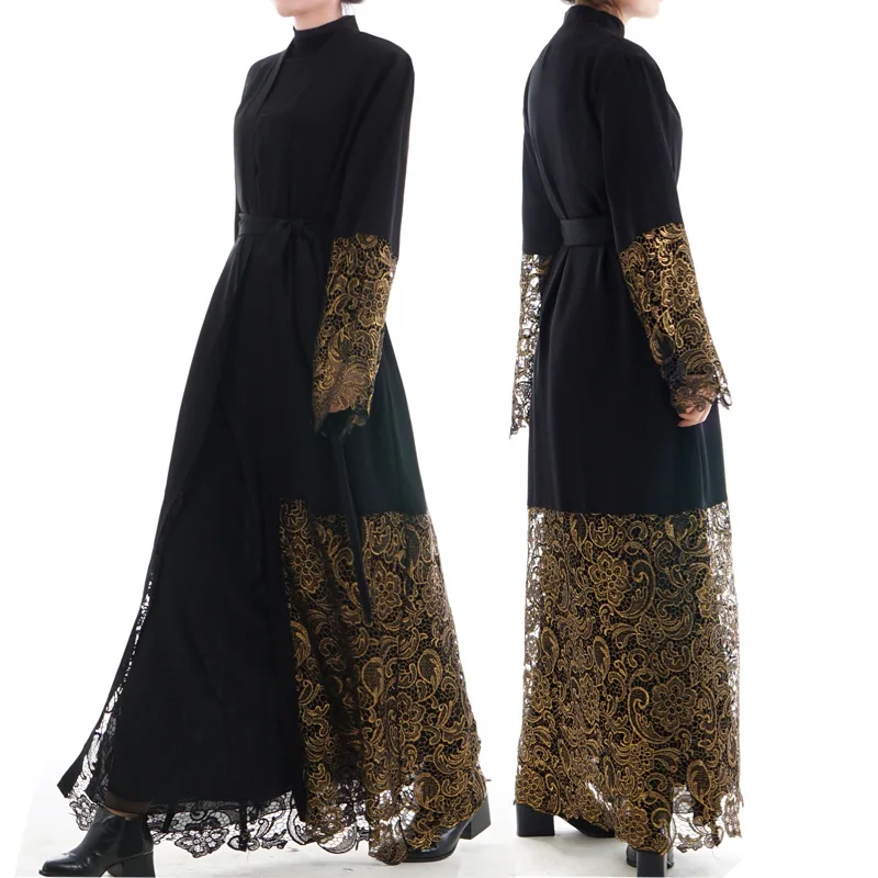 Переднее открытое черное кимоно абайя Дубай женское мусульманское платье ХИДЖАБ КАФТАН Бангладеш Турция турецкое Болеро кружевное исламское платье