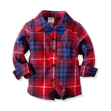 Повседневные тонкие рубашки с отложным воротником для мальчиков красные хлопковые уличные рубашки с бантом на весну и осень