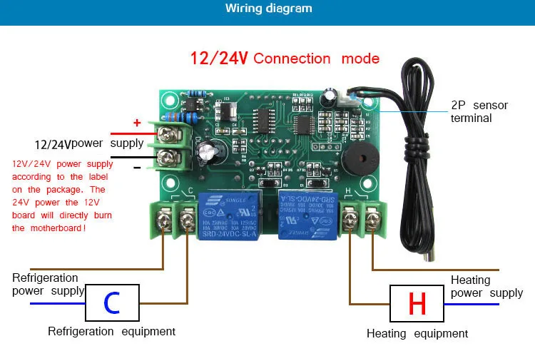 DC12V/24 В горячий и холодный автоматически переключает термостат высокой и низкой температуры сигнализации 2 реле выхода