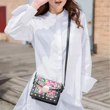 KZNI сумка из натуральной кожи с заклепками через плечо сумка с вышивкой роскошные сумки женские сумки дизайнерские женские сумки-мессенджеры женские 1413-20