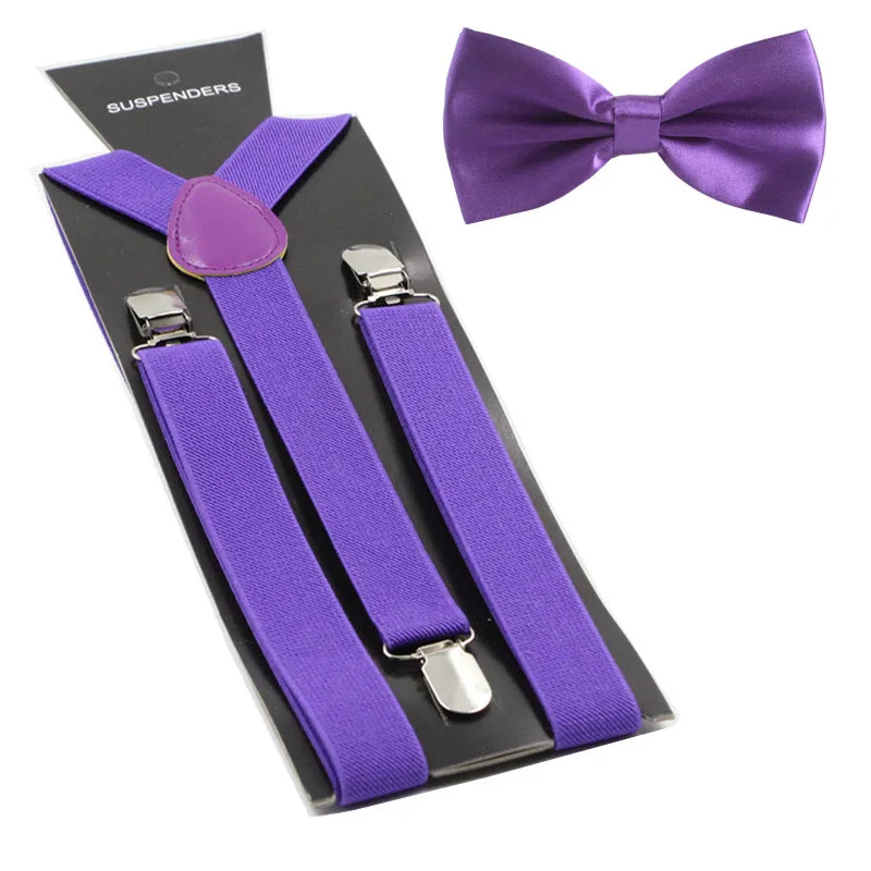 Мужские подтяжки с галстуком-бабочкой, набор женских подтяжек с бабочкой и y-образной спинкой, регулируемые эластичные подтяжки, мужские ремни - Цвет: 8 purple
