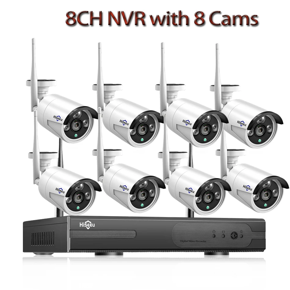 2MP 8CH беспроводной 1080P NVR CCTV камера система Комплект IP Wifi камера черный 3 ТБ HDD наружная система безопасности ночного видения Hiseeu H.265 - Цвет: 8CH NVR with 8 Cams