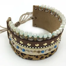 Новые леопардовые Европейские поставщики драгоценностей кожаный браслет wrap браслет конский волос Панк crstal браслет для женщин девушек