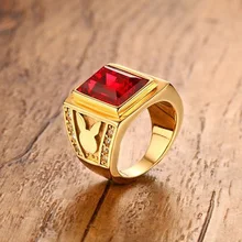 Великолепные мужские кольца перстни из нержавеющей стали квадратные красные стразы пасьянс кольцо для мужчин обручальное Обручальное модное ювелирное изделие