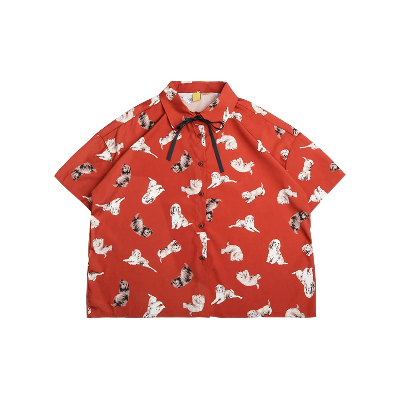 Achat Harajuku Japonais style mousseline de soie chemise femmes 2018 mignon chiens impression kawaii ruban arc lâche blouse femme