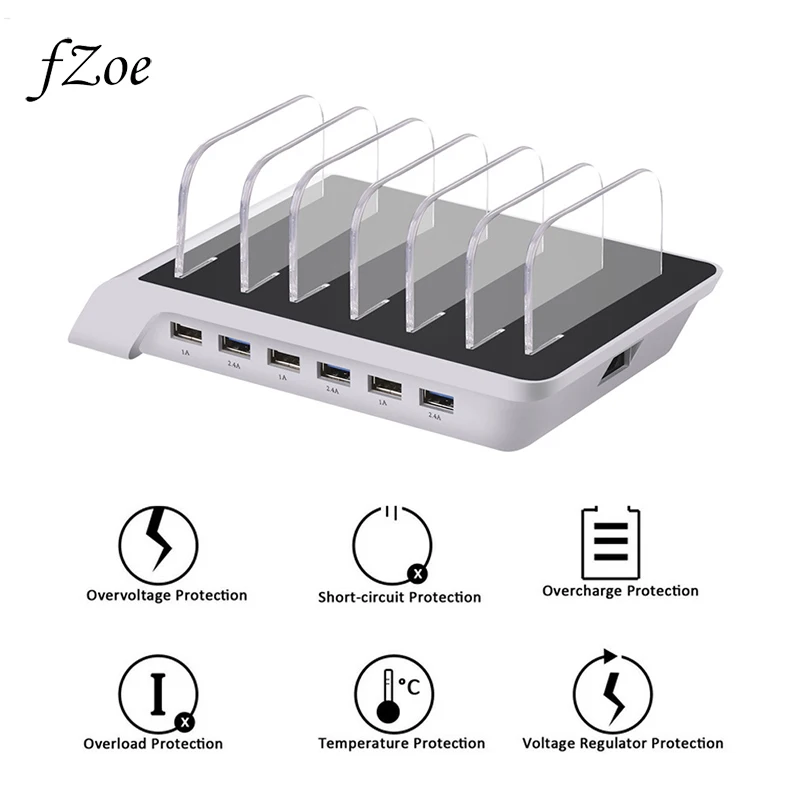 

fZoe 6 Multi Ports Universal Detachable USB Charging Station Stand Holder Desktop Charger for Smartphone Tablet PC EU US UK Plug