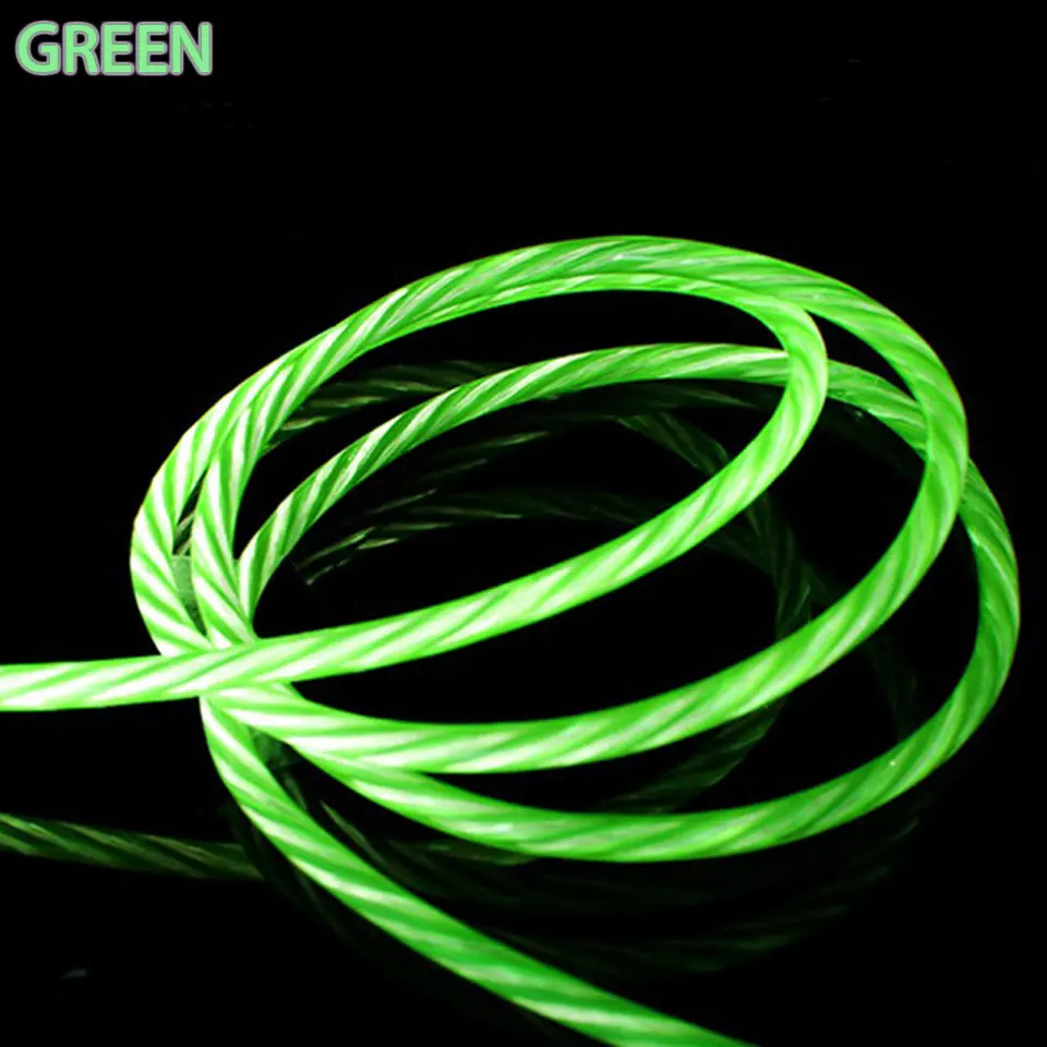 Светодиодный светящийся usb-кабель для зарядки Xiaomi Meizu M6s M6 M5 M3 Note M5c M5s Micro usb type C кабель для быстрой зарядки данных USBC шнур - Цвет: Green