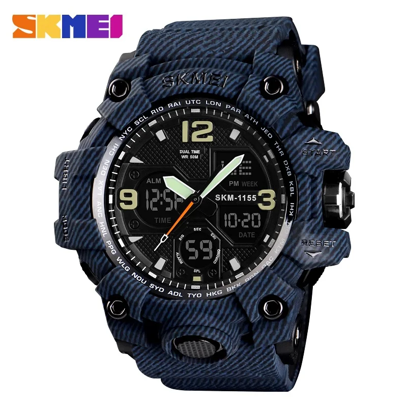 SKMEI спортивные часы военные часы для мужчин водонепроницаемые мужские s часы лучший бренд роскошные часы мужские цифровые часы Relogio Masculino 1155 - Цвет: denimblue