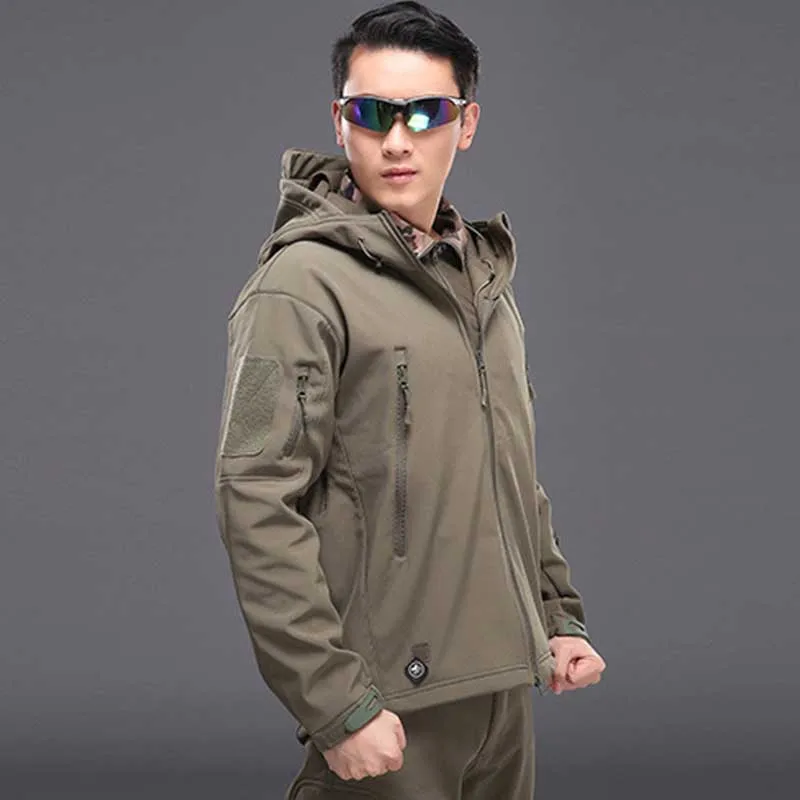 Men Waterproof Windproof Military Camouflage Softshell Tactical Jacket Outdoor Sport Hiking Keep Warm Coat Hooded Army Clothing