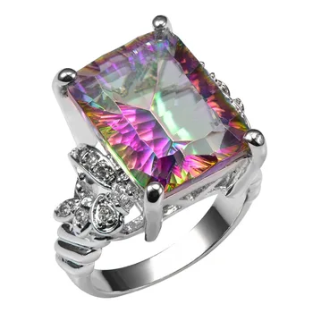 

Huge Rose Rainbow Crystal Zircon 925 Sterling Silver Ring Factory Price For Women and Men Size 6 7 8 9 10 11 F1507