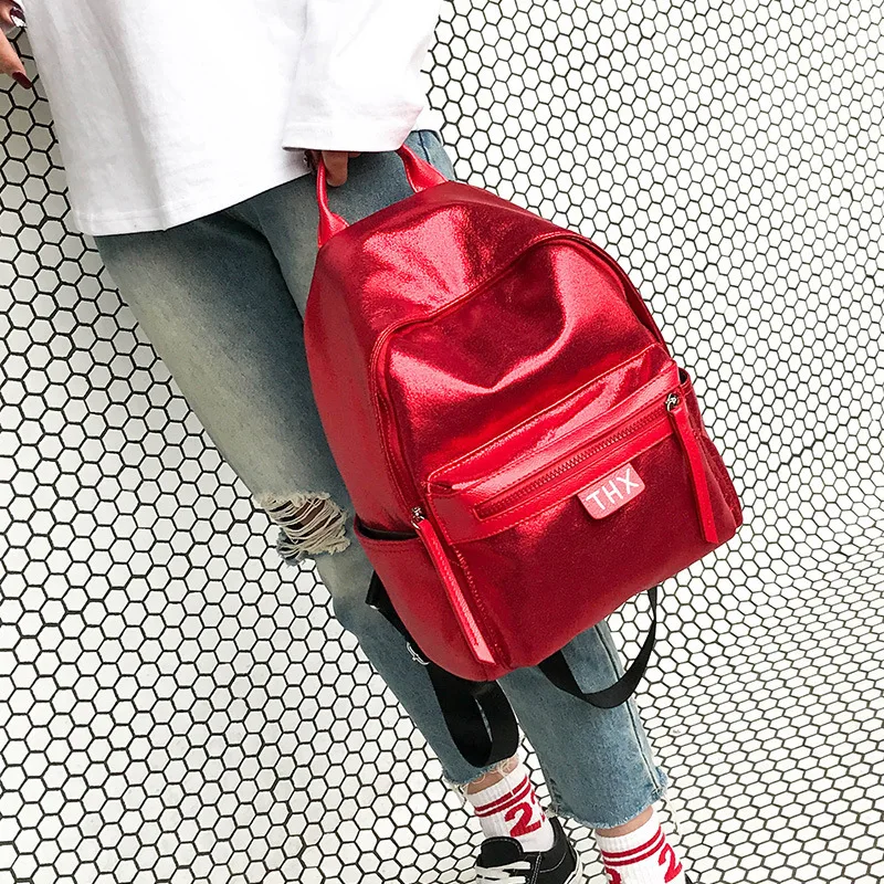 Fashion Glitter Women Backpack big capacity  PU Leather Teenage Girls School Bag Large Female backpacks for travelling red black (10)
