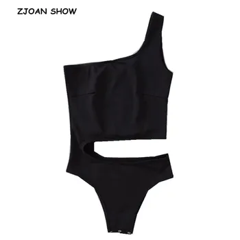 

4 Colors 2019 Summer Women Sexy Single Shoulder Bodysuit Hollow Out Waist Tight Short Jumpsuit Slim fit Rompers Playsuits