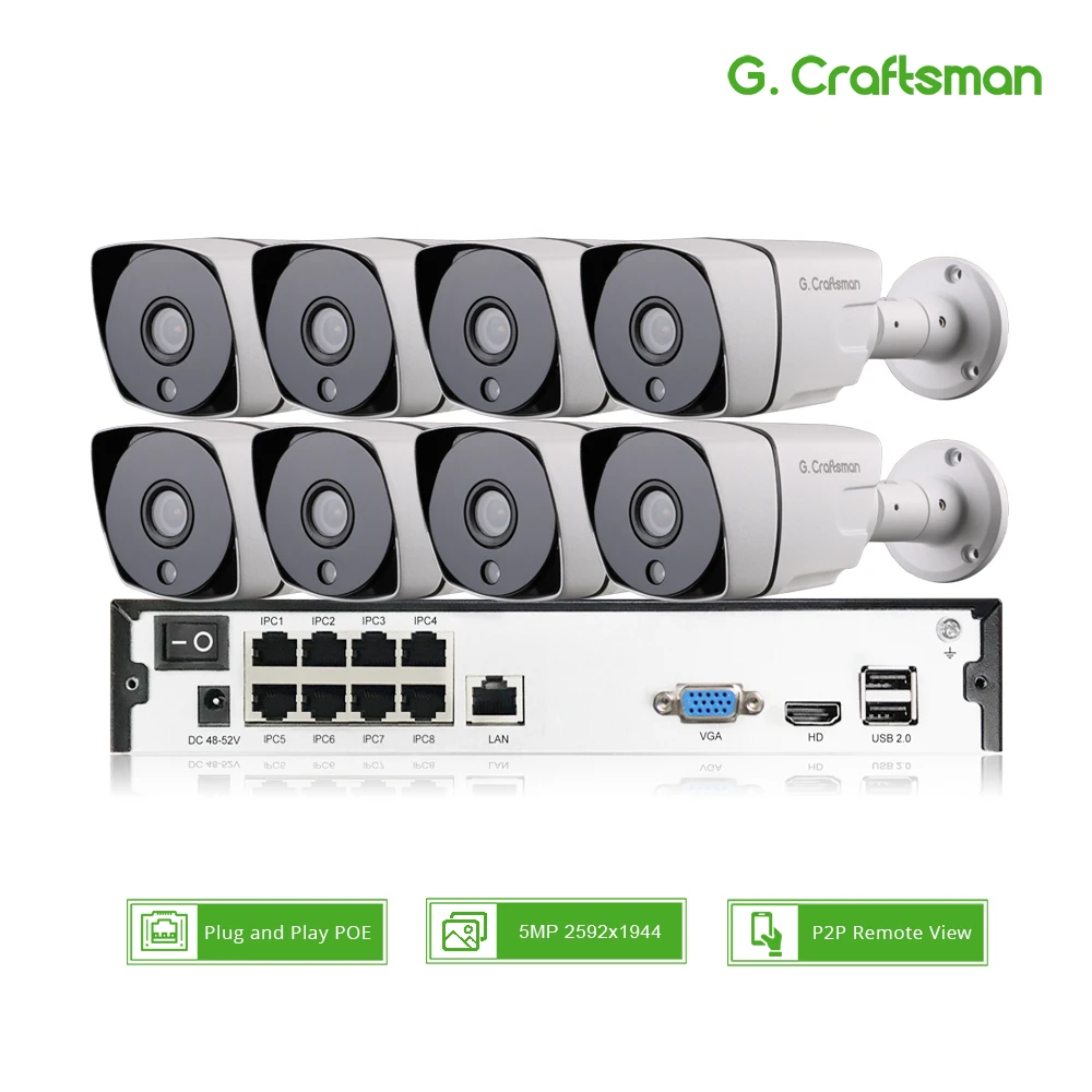 Smart 8ch 5MP POE IP Camera System Kit H.265 Security POE NVR up to 16ch Outdoor Waterproof CCTV Ca