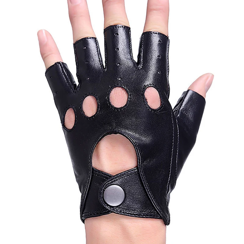Svadilafei 1 pair Man Fashion Genuine Leather Black Half Finger Gloves