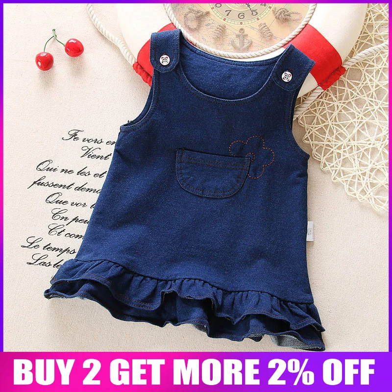 

BibiCola 2019 Baby Dress For Girl Dress Children Vestidos Girls Dresses Summer Kids Jeans Dresses Kids Leisure Clothing 1PCS