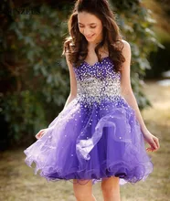 Mädchen Kurze Cocktailkleider Sparkle Pailletten Perlen Party Kleider Lavendel Lila Tüll Petite Kleider SAU340
