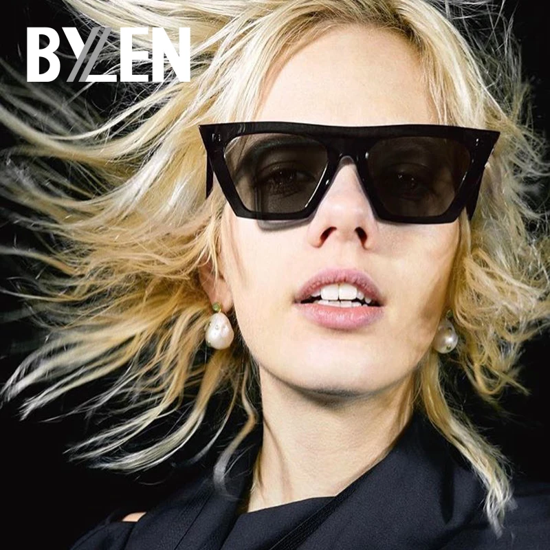 

BYLEN New 2019 Fashion Cat Eye Sunglasses Women Men Luxury Flat Top Brand Designer Sun Glasses Gradient Shades Eyeglasses